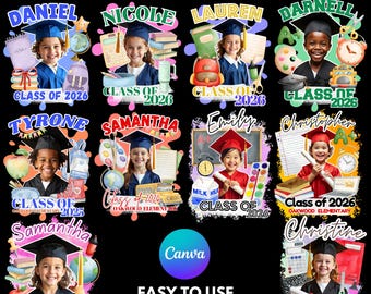 Kids Graduation T-Shirt Canva Template: Pre-k School Kindergarten Elementary Grad Shirt