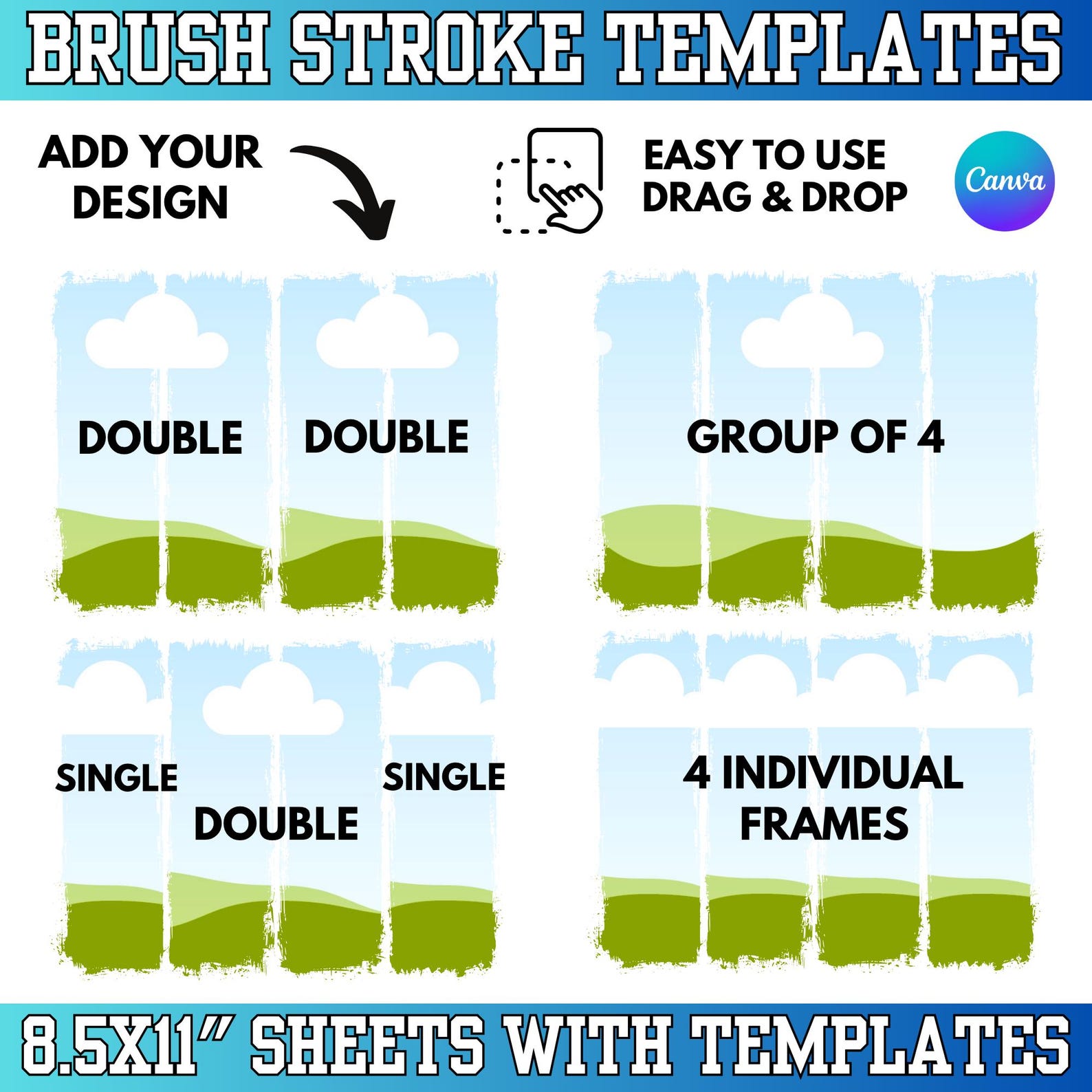 Brush Stroke Canva Template: Brushstroke Frames Design Drag and Drop - Etsy