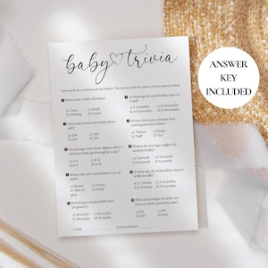 Minimalist Baby Shower Trivia Game Template: Printable Card (Digital Download)