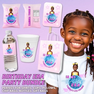 Pacchetto di modelli di design per feste di compleanno per bambini "In My Birthday Era", design Canva per magliette e bicchieri in polistirolo per feste di compleanno, bomboniere per feste di compleanno