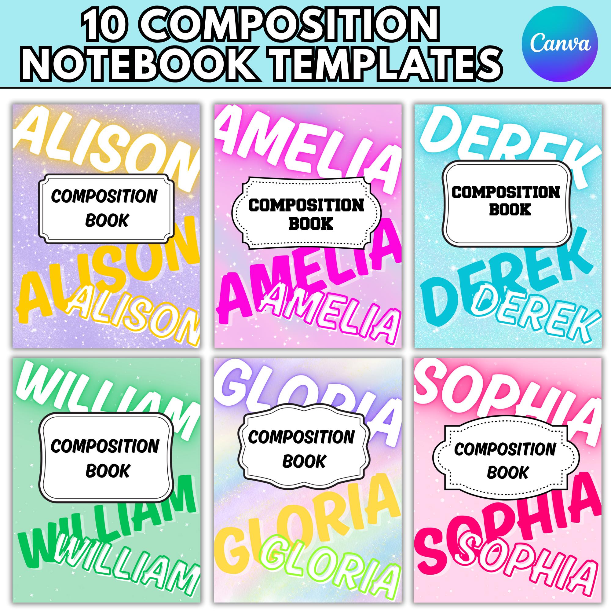 Editable Composition Notebook Cover Templates: Back to School Names ...