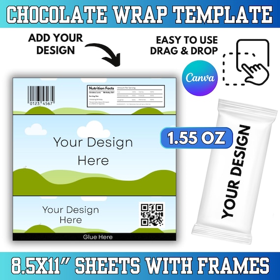 Chocolate Bar Wrapper Template: 1.55oz Candy Bar Wrap, Nutrition Facts