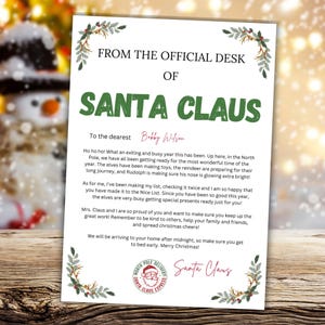 Carta oficial de Papá Noel editable, carta de llegada de un elfo por primera vez, carta de Papá Noel, caja de Nochebuena de correo del Polo Norte, 2