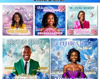 Plantillas de diseño conmemorativo: Diseño de camiseta "En memoria amorosa" (Canva) editable, fondo celestial