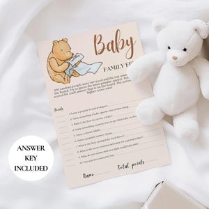 Juego clásico de Winnie the Pooh para baby shower Family Feud, juegos para baby shower imprimibles, plantilla de juego Family Feud, trivia de juegos para baby shower, 16