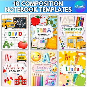 Editable Composition Notebook Cover Templates: Back to School Boy And Girl Canva Designs