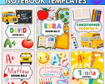 Bearbeitbare Komposition Notebook-Cover-Vorlagen: Zurück in der Schule Jungen und Mädchen Canva Designs