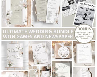 Paquete de invitaciones de boda con diseño de flores silvestres: Conjunto de boda floral estilo boho (descarga digital)
