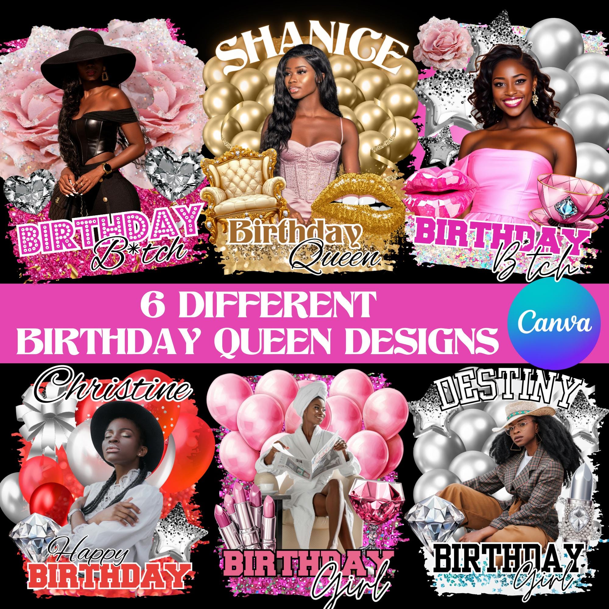 Birthday Design Templates Bundle: Birthday Party Canva Designs For T-shirt Styrofoam Cup