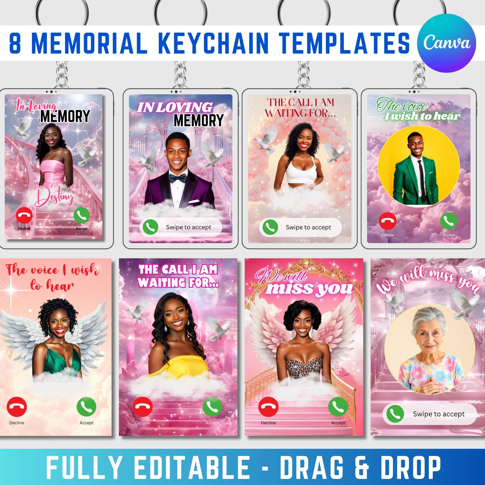 Memorial Photo Keychain Canva Template: 'phone Call From Heaven' Design ...
