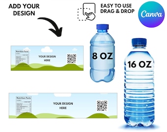 DIY Water Bottle Label Canva Template: 8oz & 16oz Bottle Labels, Party Favors