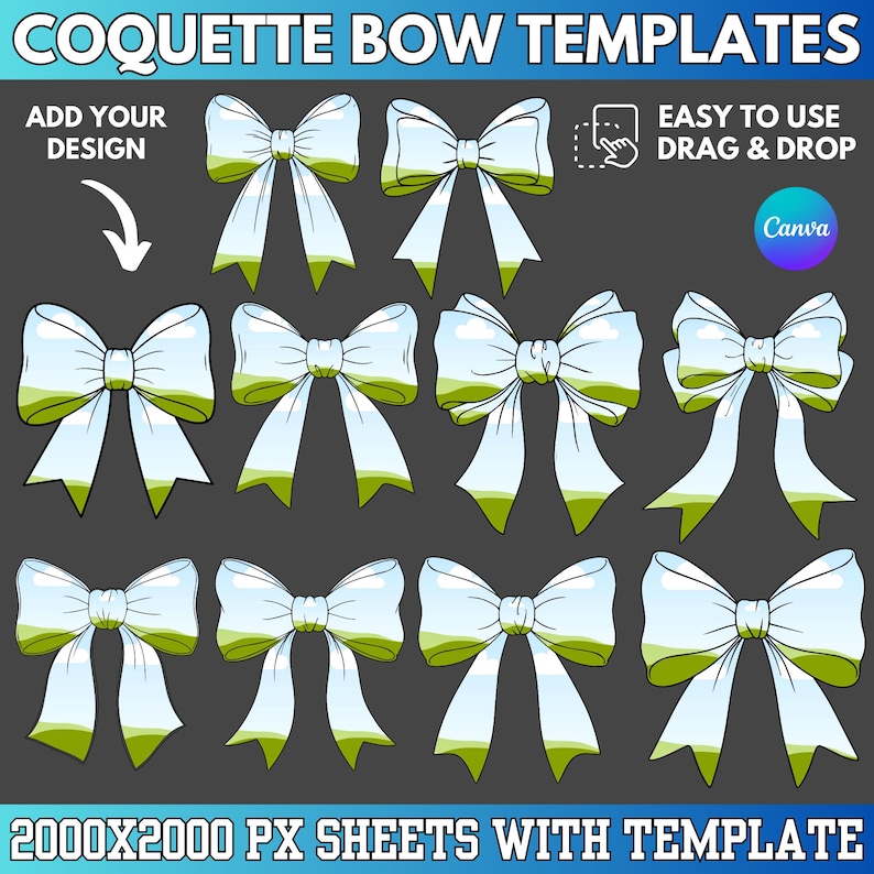 Coquette Bow Canva Frame Bundle: Custom Bow Editable Template - Etsy