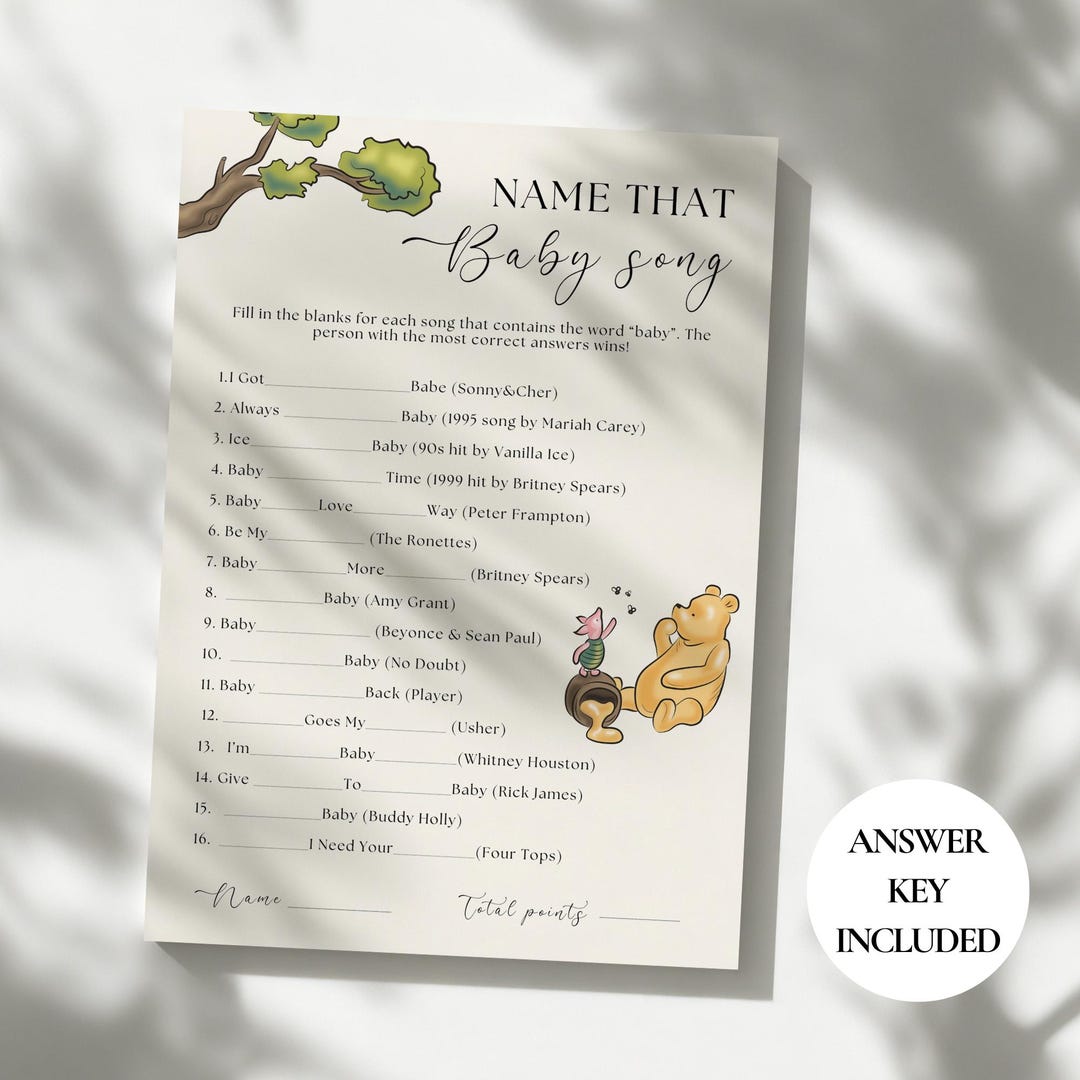 Name That Baby Song Baby Shower Game – 30 Game Cards With Answer Card, Bumble Bee Theme