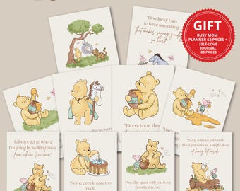 Winnie the Pooh Quotes Print Set: Classic Nursery Wall Art,  Party Decoration (Digital Download)