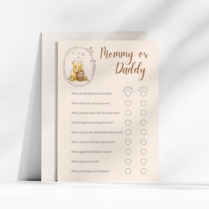 Juego clásico de mamá o papá de Winnie the Pooh, juego de adivinar quién es mamá o papá, adivina quién lo dijo, juego de trivia de baby shower de Winnie the Pooh, 15