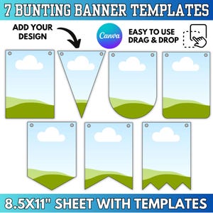 7 Bunting Banner Editable Canva Template Bundle: Flag Banners Canva Frames