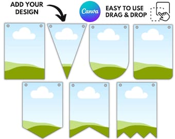 7 Bunting Banner Editable Canva Template Bundle: Flag Banners Canva Frames