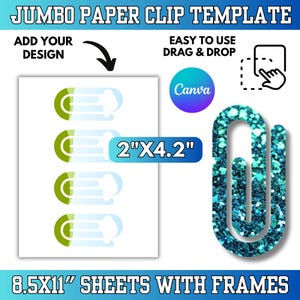 Jumbo Paperclip Bookmark Canva Template: 2x4.2 Sublimation Paper clip Bookmark Design