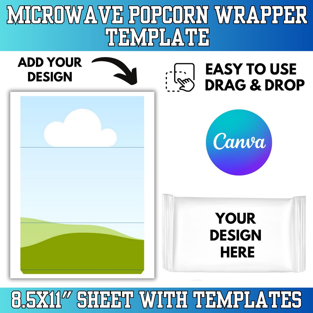 Microwave Popcorn Wrapper Canva Template: 2.75 Oz Pop Corn Label ...