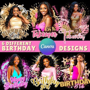 Birthday Design Templates Bundle, Birthday Party Canva Designs For T-shirt Styrofoam Cup, Birthday Pack, Birthday Multipurpose Templates