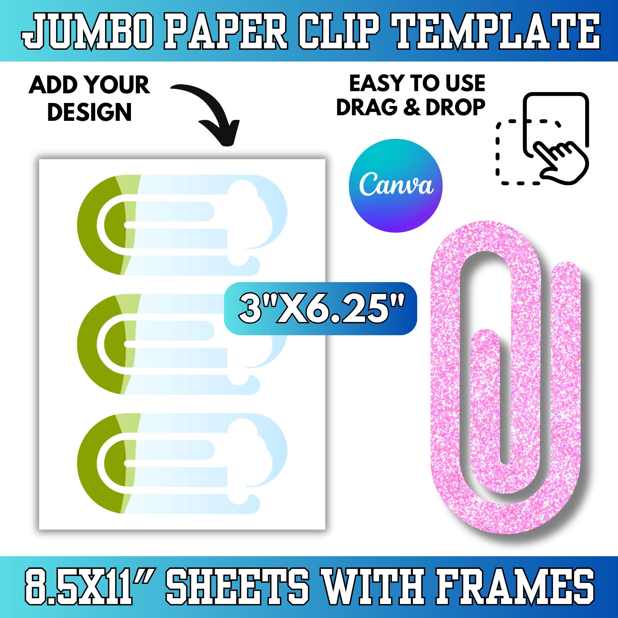 Plantilla de clip gigante (3 x 6,25), plantilla editable de Canva para clip, plantilla de sublimación con marco de arrastrar y soltar para marcapáginas de clip