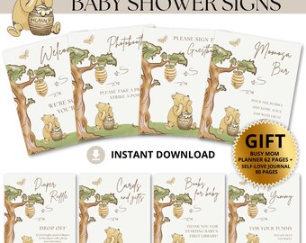 Cartelli vintage per baby shower di Winnie the Pooh: modelli modificabili per decorazioni di Winnie