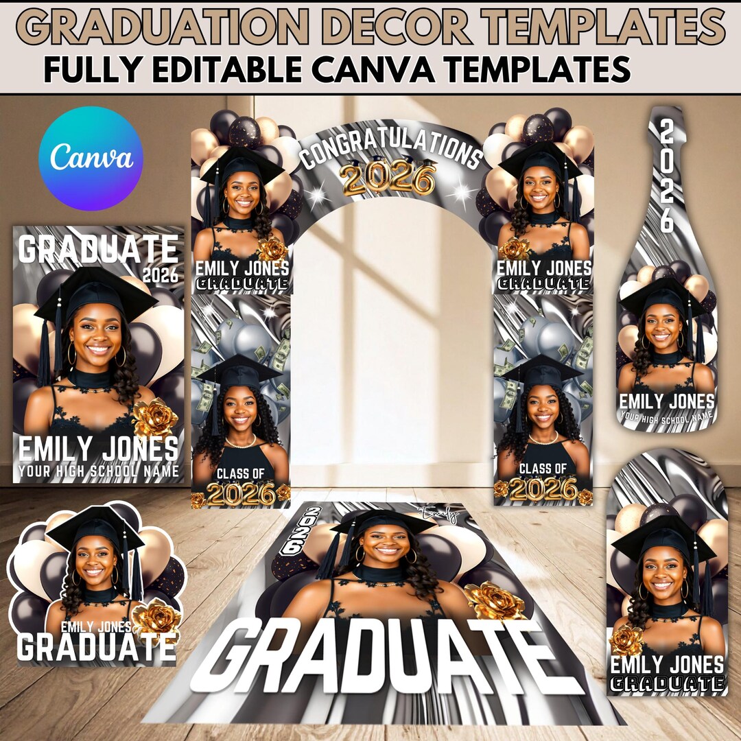 Graduation Arch Entry Silver Graduation Entrance Arch Bundle, Canva Editable Entrance Designs ...