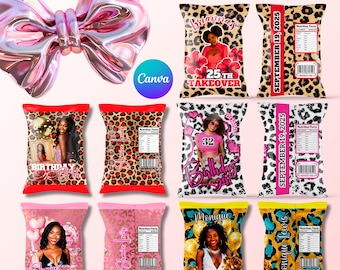Birthday Chip Bag Canva Template Bundle: Personalized Treat Party Favors, Party Pack