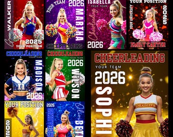 Cheerleader Poster Canva Editable Template: Senior Cheer Team Banner, Custom Cheer Digital Background