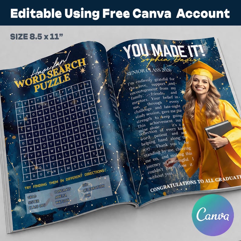 Graduation Exercise Book Blue Graduation Activity Booklet Editable Canva Template: Senior Grad ...