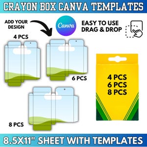 Crayon Box Template: DIY Party Favor, 4/6/8 Crayon Boxes Canva, Wax Color Pen Templates