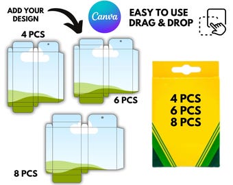 Crayon Box Template: DIY Party Favor, 4/6/8 Crayon Boxes Canva, Wax Color Pen Templates