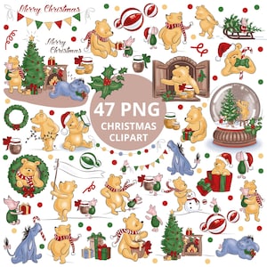 BIG Christmas Classic Winnie the Pooh Clipart PNG, Winnie The Pooh Png Bundle Clip Art, Vintage Winnie Png, Classic Winnie Pooh PNG Bundle