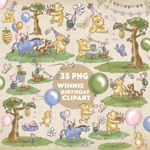 35 Classic Winnie the Pooh Birthday Clipart, Winnie The Pooh PNG Bundle Classic Winnie the Pooh Png Digital Bundle Winnie Baby Birthday Set