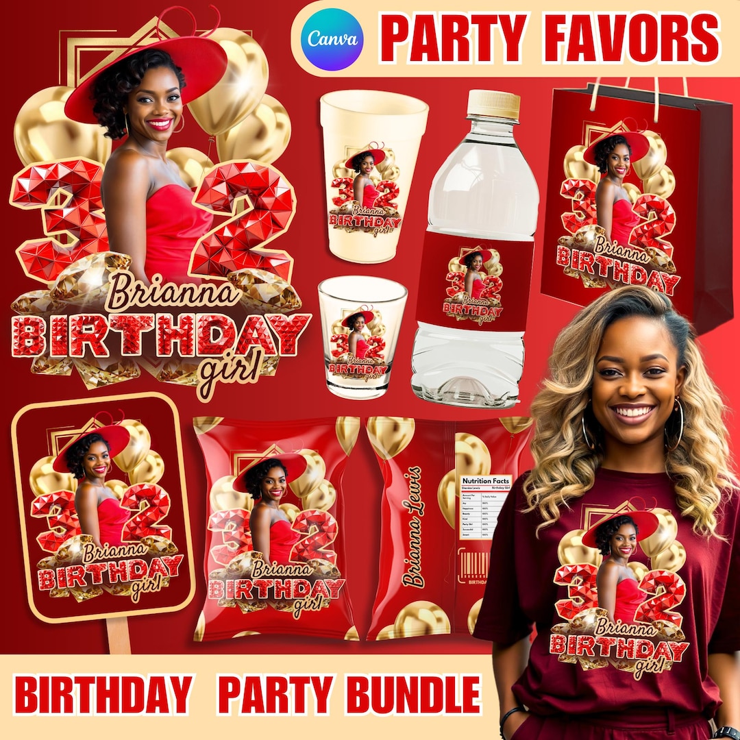 Red Birthday Party Template Bundle: Canva Designs (digital Download) - Etsy