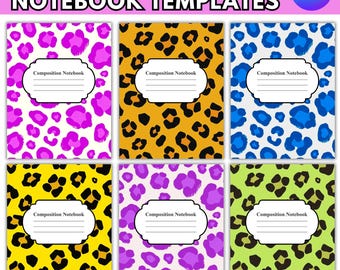 Notebook-Cover-Vorlagen für Leopardenkompositionen: Bearbeitbare Kompositionsbuch-Canva-Designs