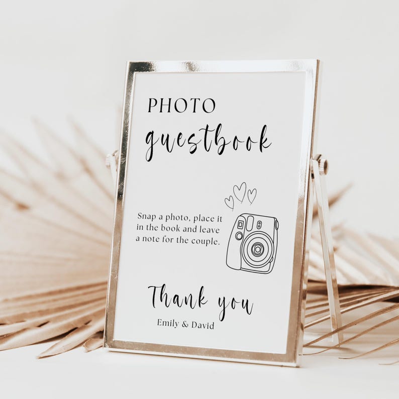 Photo Guestbook Sign Canva Template: Minimalist Guest Book Wedding ...