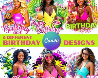 Summer Birthday Party Canva Templates: T-Shirt, Styrofoam Cup Sticker Designs