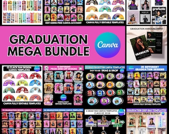 Ensemble de modèles Canva pour l'obtention du diplôme 2026 : t-shirt des diplômés, étole, éventail (téléchargement numérique)