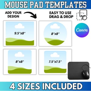 Mouse Pad Template, Rectangle Mouse Pad Template, Personalized Mouse Pad, Canva Mouse Pad Template, Round mouse Pad Template