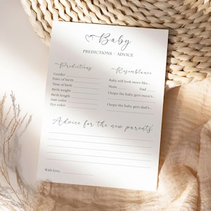 Baby Predictions Advice Card: Minimalist Baby Shower Game (Digital Download)