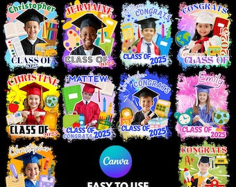 Kids Graduation Canva Editable Template, Class Of 2025 Pre-k School Elementary Grad Shirt Congratulation Graduate Bootleg Rap Tee