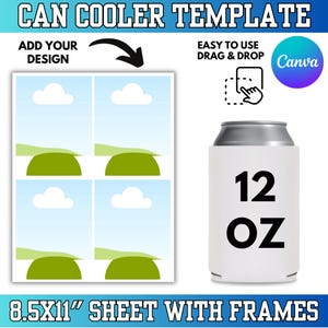 12oz Can Cooler Template, Can Cooler Canva Frame, Beer Cooler Template, Bottle Cooler Sublimation Can Blank Templates Canva Drag And Drop