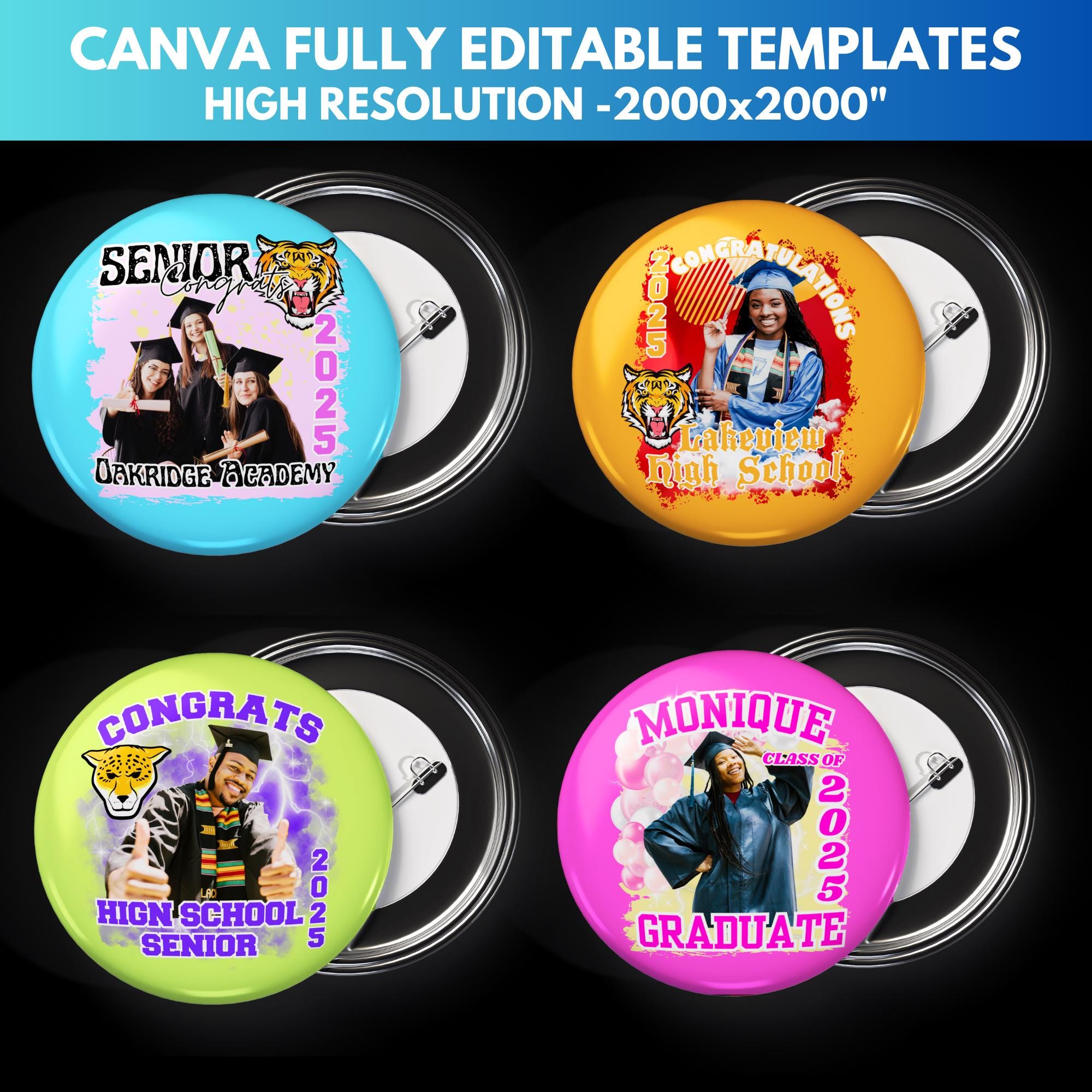 Grad Button Template Graduation Pin Button Template: Canva Editable Graduation Party Prom ...