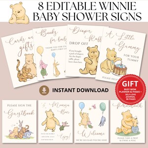 Klassieke bundel Winnie de Pooh-babyshowerborden, Winnie Baby-bord babyversieringen, vintage Pooh-beerbord gastenboek luierloterij