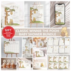 Winnie the Pooh Baby Shower Bundle: Invitation, Games, Sign (Canva Templates)