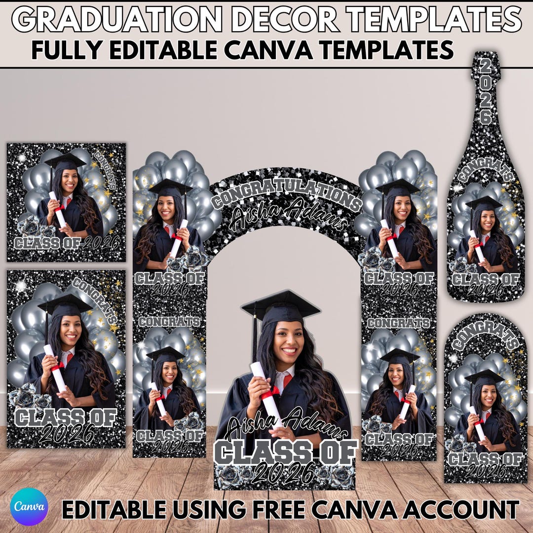 Graduation Arch Entry Silver Graduation Entrance Arch Bundle, Canva Editable Entrance Designs ...