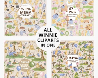 Vintage Winnie the Pooh Clipart Bundle: 252 PNG Files for Baby Shower