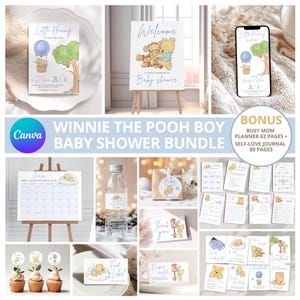 Winnie the Pooh Baby Shower Bundle: Invitation, Games, Baby Decorations Welcome Sign Cupcake Toppers