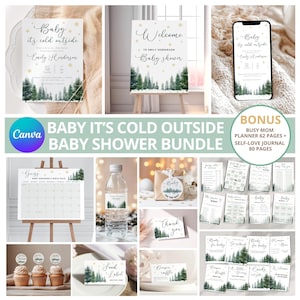Winter Baby Shower Invitation Bundle: &#39;Baby It&#39;s Cold Outside&#39; Decoration Set (Canva Template)